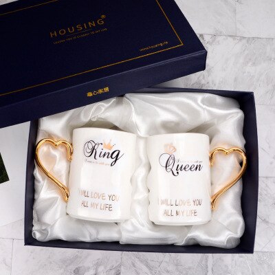 2 pièces/ensemble en céramique Couple tasse tasse à eau tasse à café lait tasse mariage Valentine: C Box Package