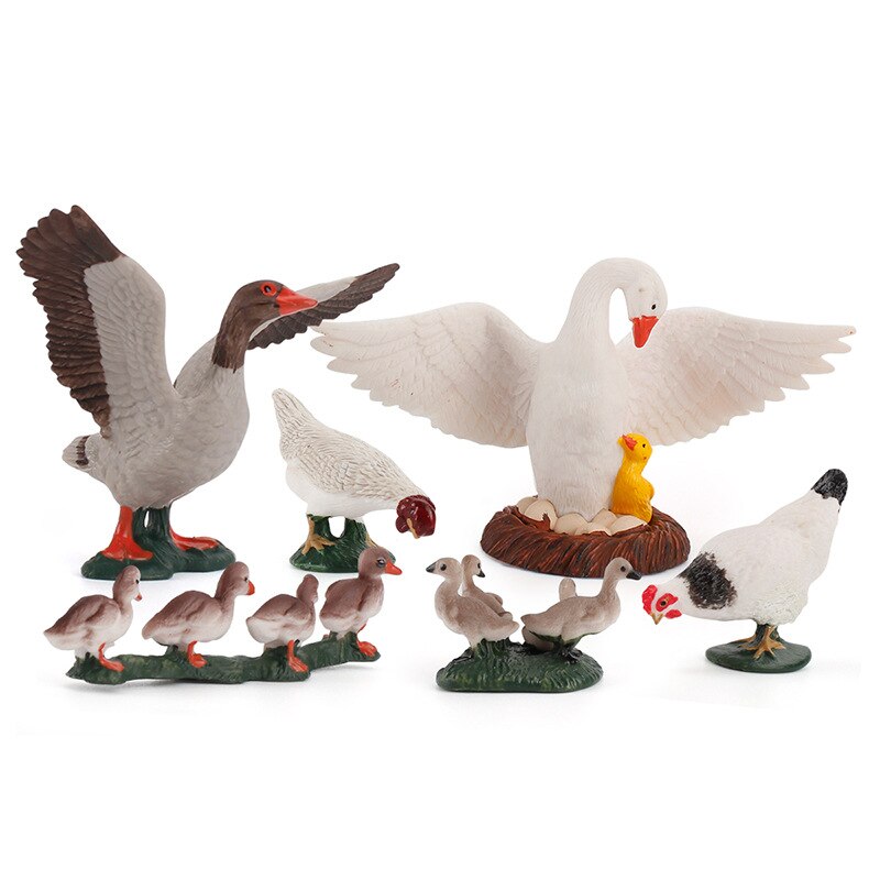 Mini Simulation Poultry Animal Model Swan Rooster Hen Farm Poultry Animal Model Plastic Figurines Farm Series Kids Toys