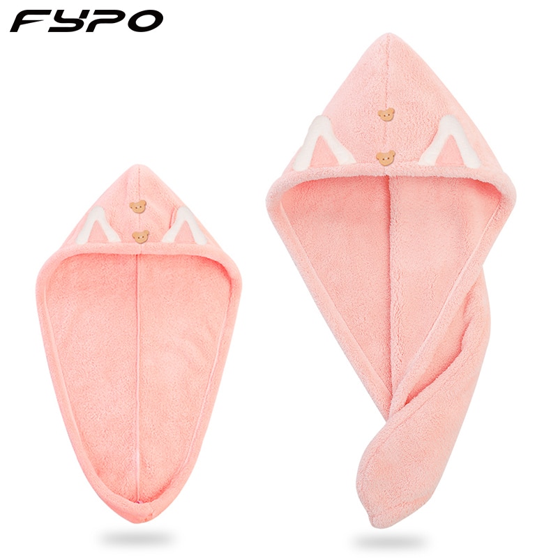 Quick Dry Hair Towels Women And Child Cute Cat Ear Super Absorption Thicker Microfiber Turban Towels With Bear Buttons