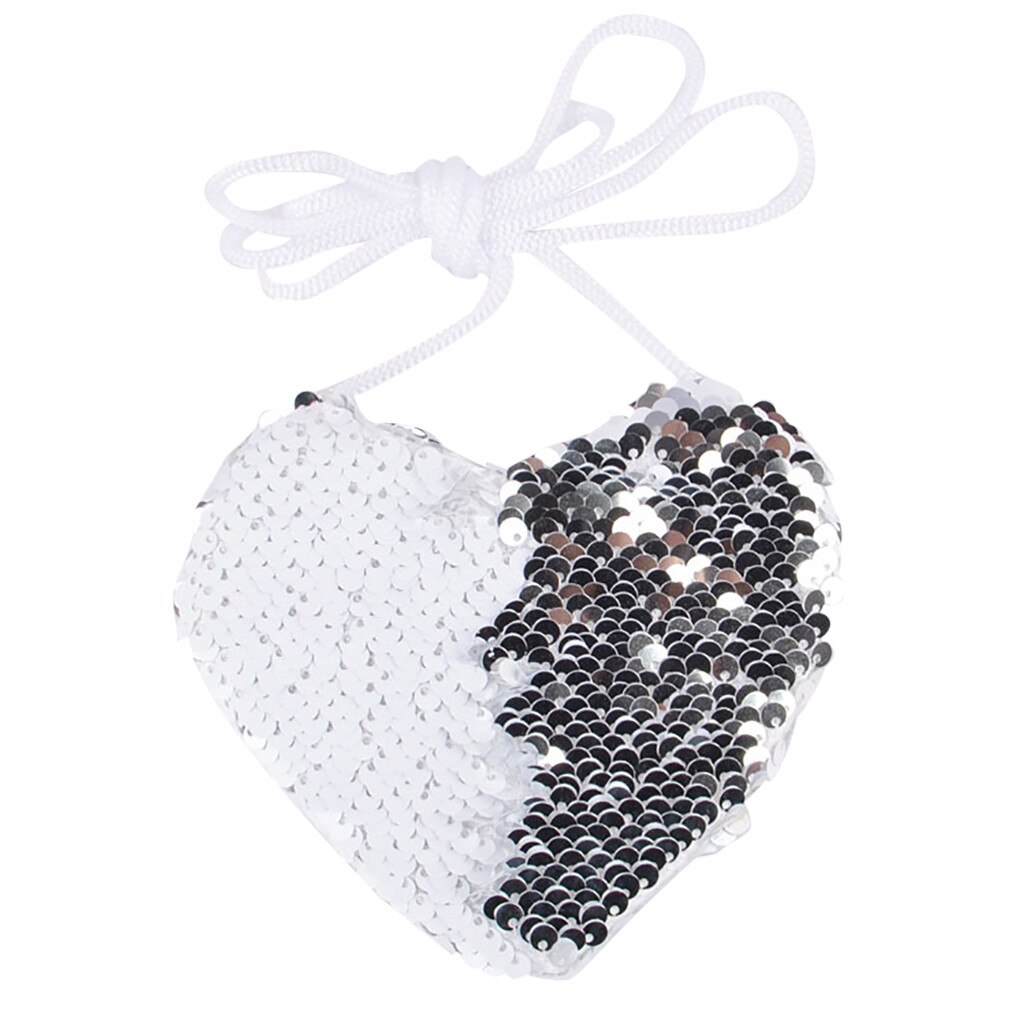 Bébé filles sacs de messager paillettes porte-monnaie mignon en forme de coeur Mini portefeuille enfants sac à bandoulière sac à main brillant: WH