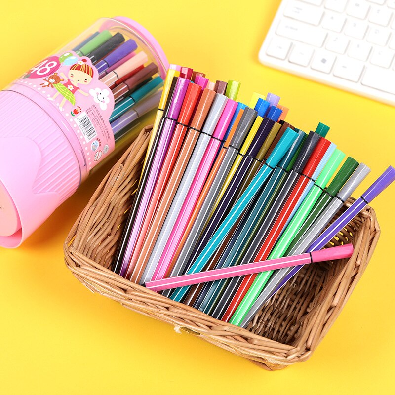 48 Kleur Aquarel Pen Set Gebotteld Wasbare Waterbasis Aquarel Pen Kleuterschool Graffiti Borstel Kinderen Schilderen Set