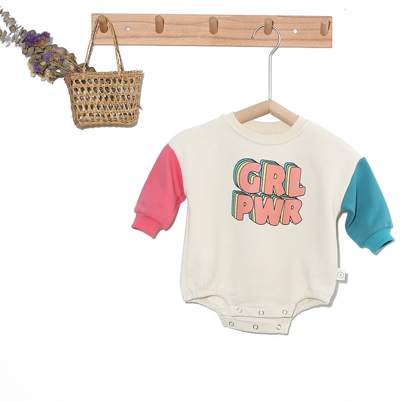 9799B ubrania dla dzieci patchworkowy rękaw ubrania wiosna nowe napisy drukuj niemowlę chłopiec ubrania sweter lub spodnie ciało niemowlęce stroje: bodysuit / 90 for 2y