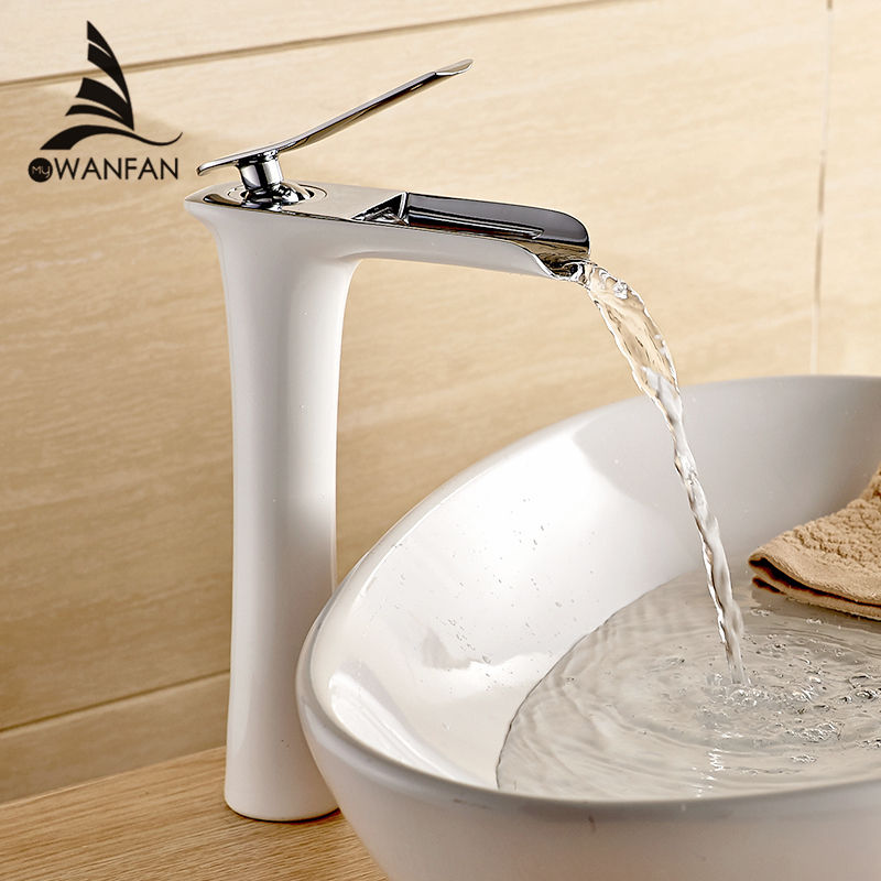 Wastafelkranen Moderne Witte Badkamer Kraan Watervalkranen Enkel Gat Koud en Warmwaterkraan Wastafel Kraan Mengkranen 6008