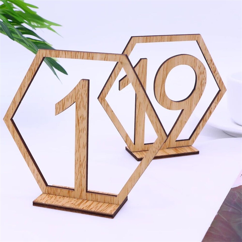 Letreros de madera para fiestas de cumpleaños, letreros de números de madera para mesa hexagonal de boda, para asiento de compromiso, , 10 piezas, 1-40
