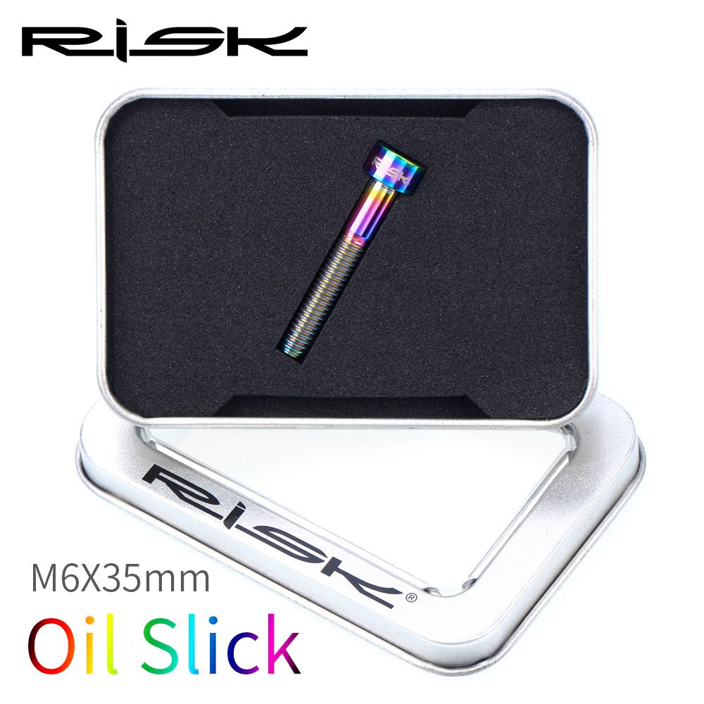 RISK Titanium Bolts Allen Key MTB Road Bike Taper Head Screw Bicycle Headset Cap Fixing Bolts Rainbow Gold M6 x 30 35 40 50mm: m6x35mm Oil Slick