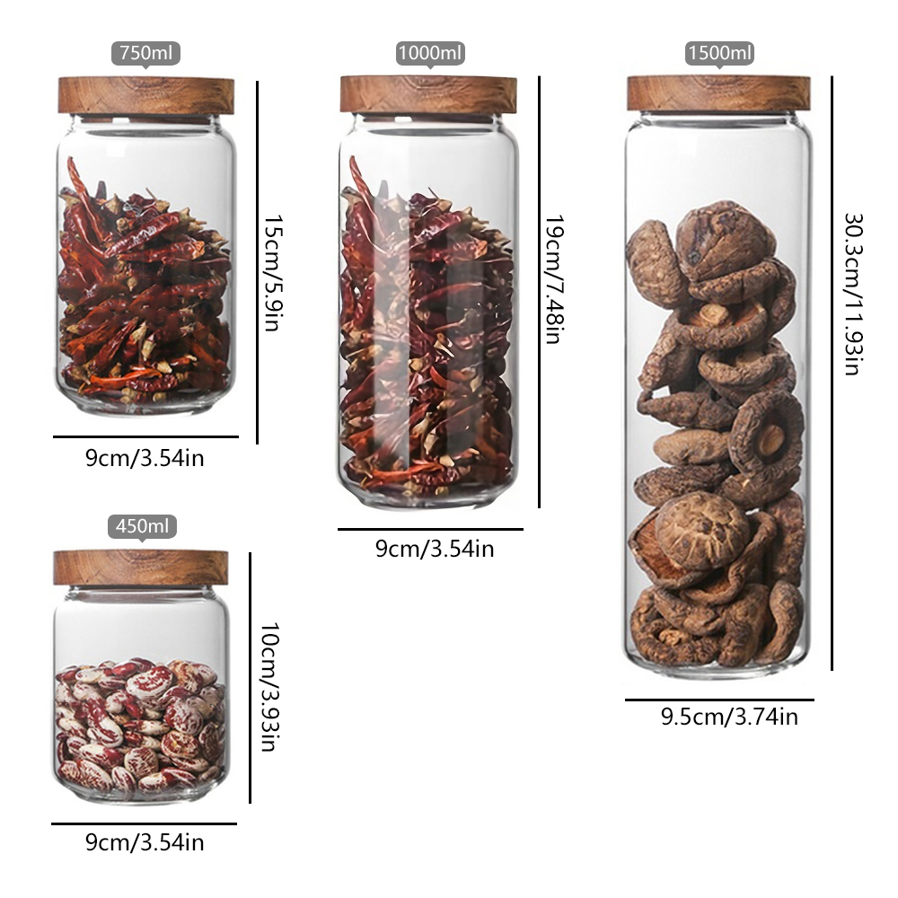 Frascos de armazenamento de vidro pequenos com tampas herméticas, recipiente de café com tampa de madeira, recipiente de despensa de vidro para feijão, arroz, açúcar, 1 peça