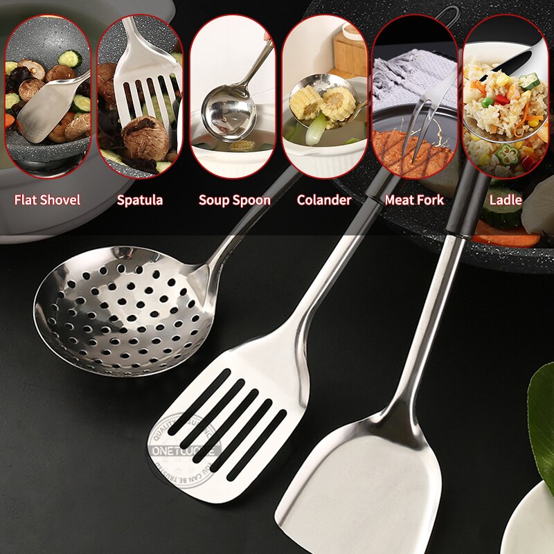 6 Pieces Cooking Utensil Set, Stainless Steel Kitchen Utensil Set with Organizer Holder Stand, Kitchen Cooking Tools