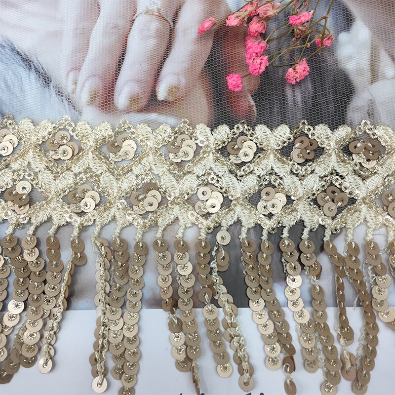 Performance scène vêtements accessoires maille fil bas paillettes code à barres dentelle gland ruban jupe décoration matériaux