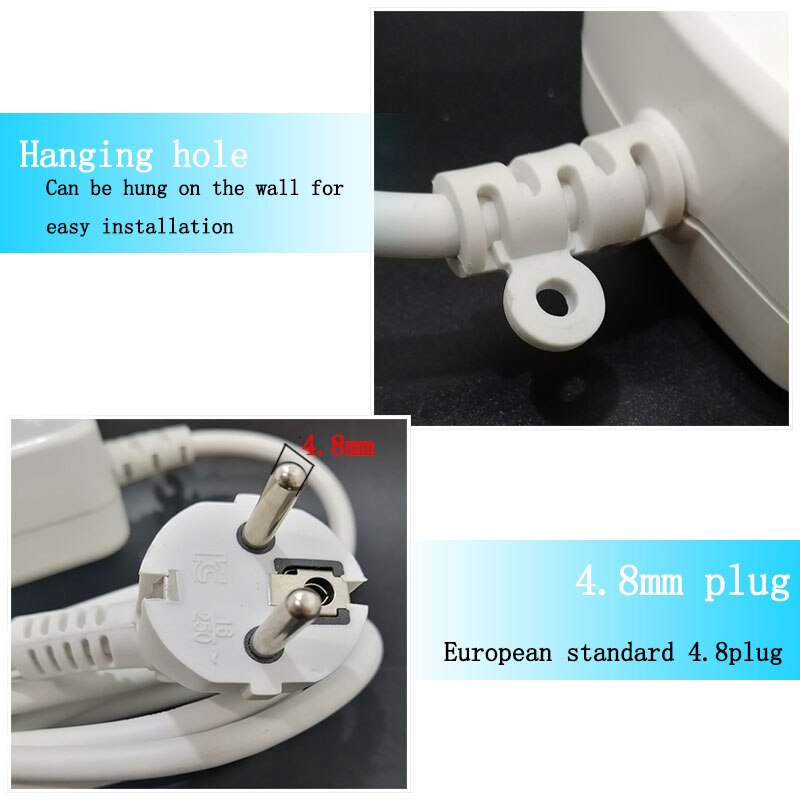 Hight Extension Cord Socket EU Plug Socket Separate Switch Control Power Strip with 2USB Charger Socket