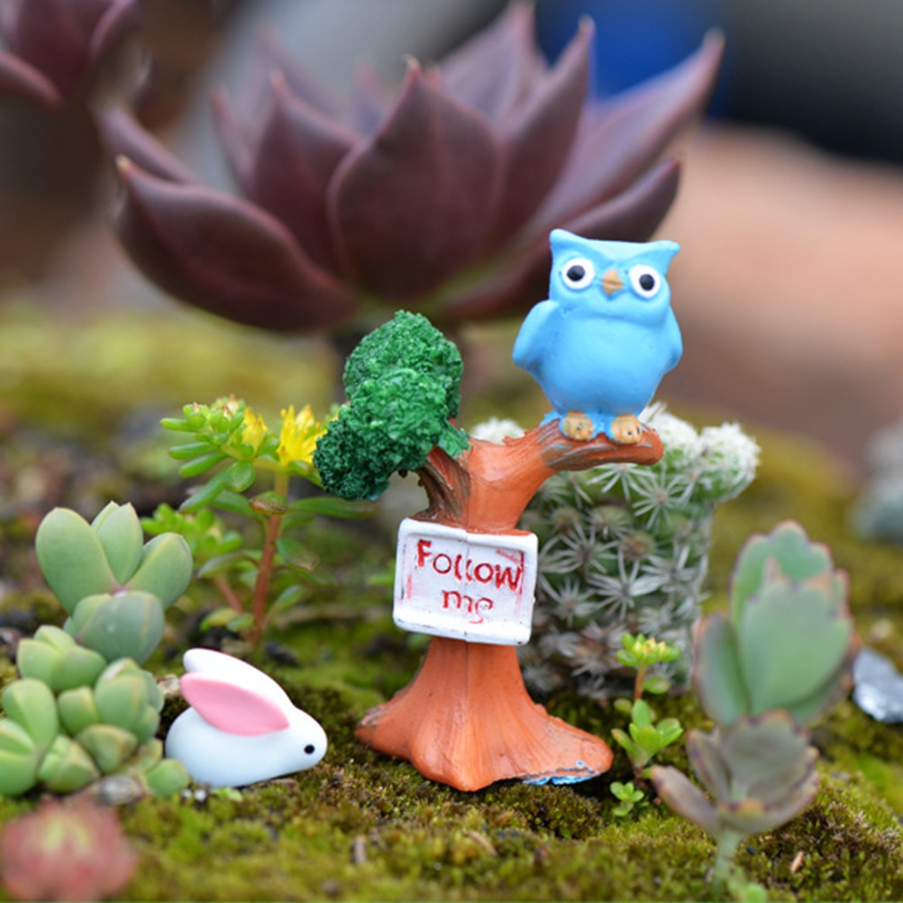 1PCS DIY Resin Owl & Tree Branch Mini Crafts Miniatures Fairy Garden Ornaments Bonsai Micro Landscape Garden Decoration