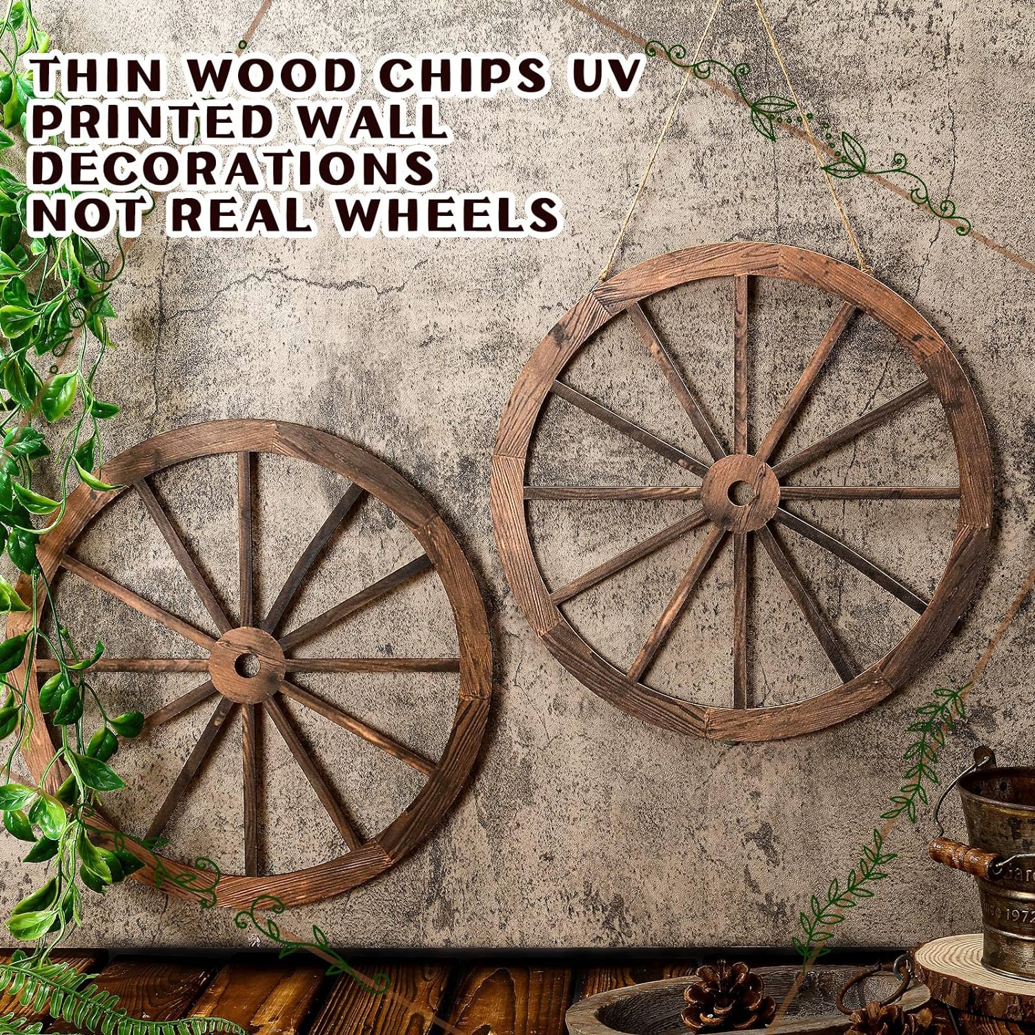 Roue de Wagon en Bois pour Décoration de ix, Style Western Cowboy, Vintage et Rustique, pour Bar et Garage, 2 Pièces