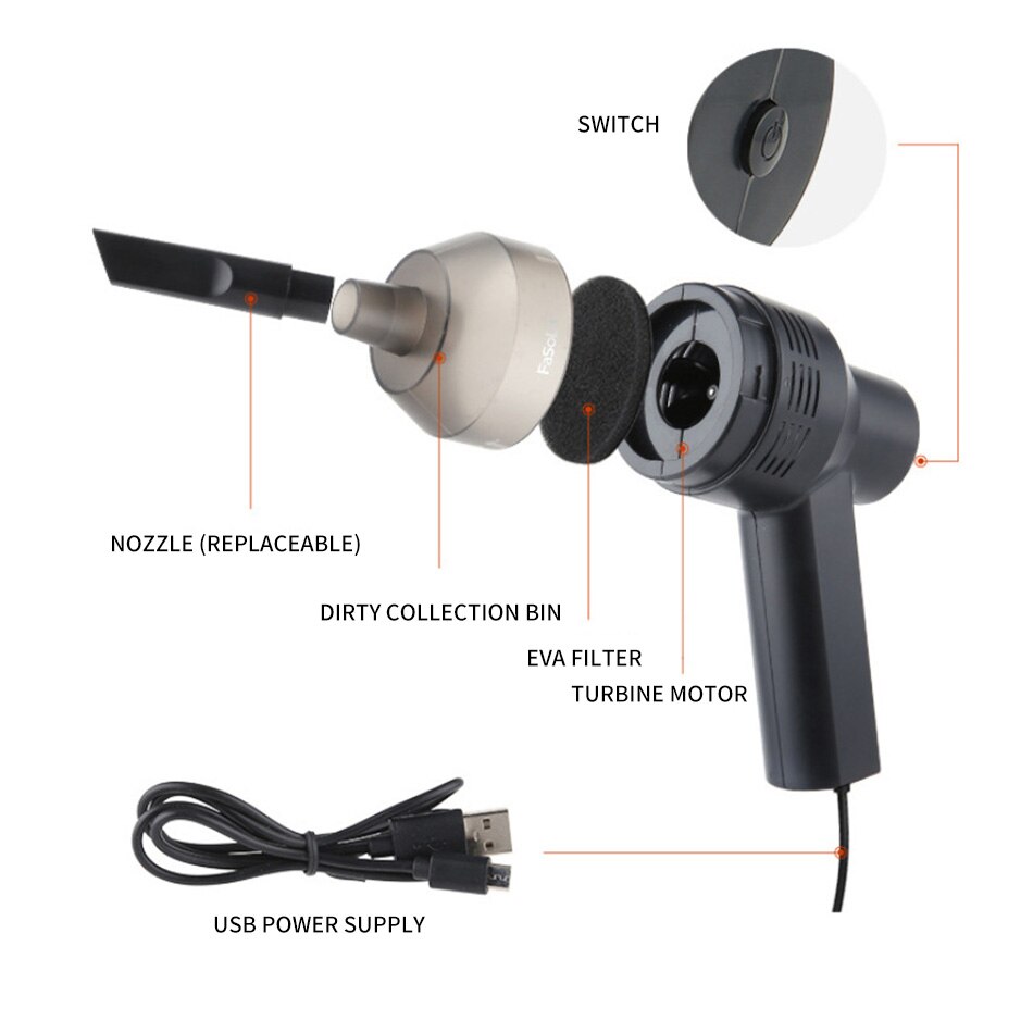 Mini USB Wireless Charging Car Vacuum Cleaner Portable Handheld Dual-use Computer Keyboard Powerful