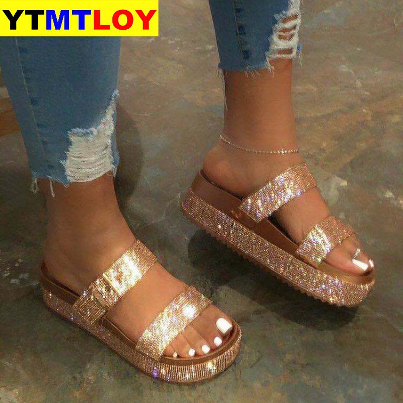 Zomer Strand Bling Bling Crystal Rome Dames Sandalen Strass Platform Gemengde Kleur Uitsparingen Wiggen Vrouwen Sandalen Schoenen Vrouw