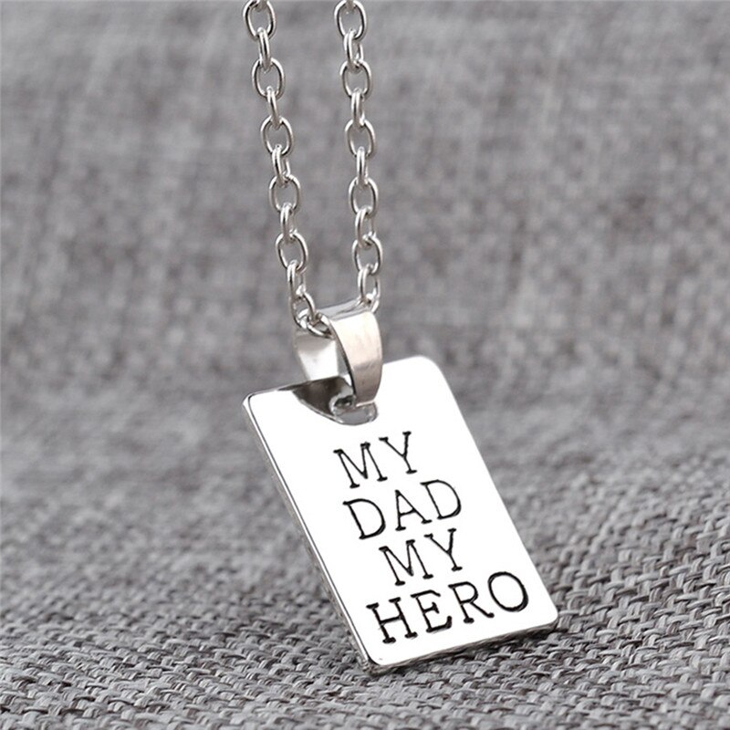 Jewelry MY DAD MY HERO Necklaces Pendant Square Tag Necklace For Men Women Father's day Choker