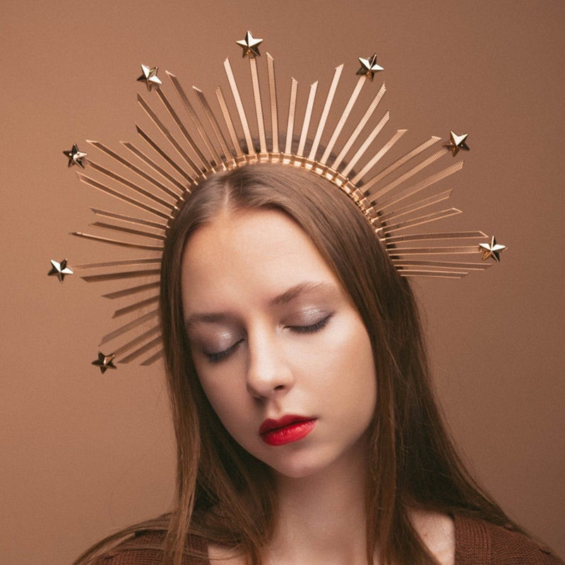 Crown Headband Golden Halo Hair Accessories Halo Goddess Crown Wedding Party Headwear Halloween Costume Star Headpiece