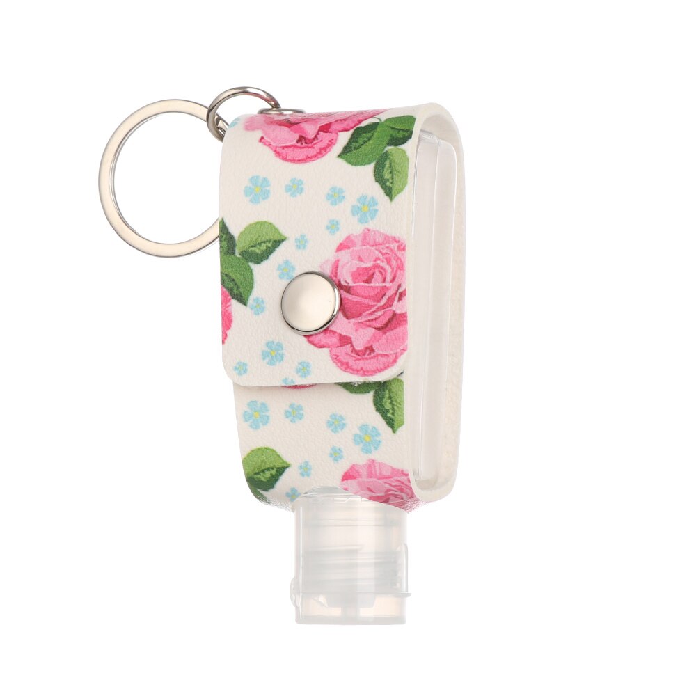 30ml Hand Sanitizer Bottle Portable Keychain Holder Travel Reusable Bottle Hand washing gel Sub-bottling with Keychain Carrier: Pink flower