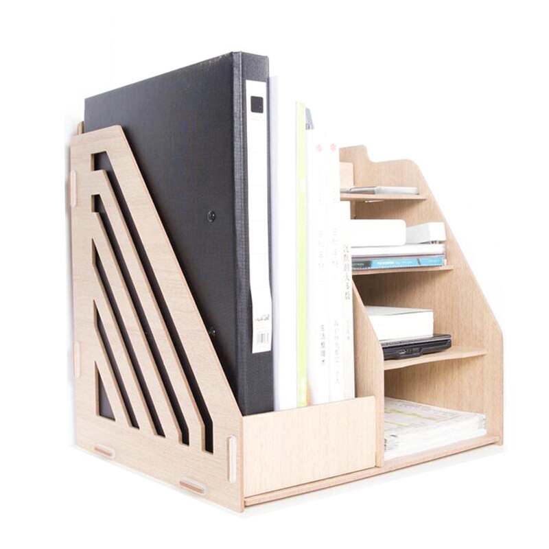 1 Juego de bandejas de madera de Color Natural para documentos, Accesorios de escritorio, organizador, recipiente para revistas, útiles escolares para oficina, archivos de escritorio