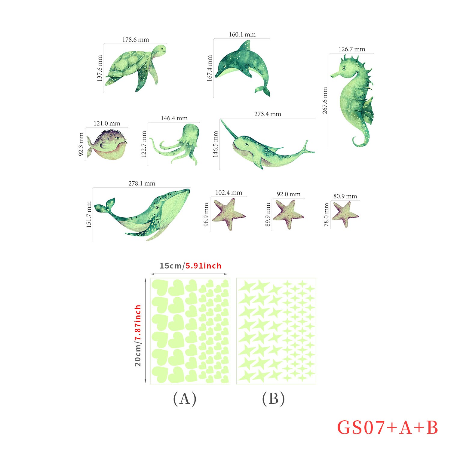 Cartoon Luminous Wall Stickers Home Decor Kawaii Moon Star Animal Wallpaper Kids Room Mural Nursery Poster Bedroom Decoration: Gs-07 set