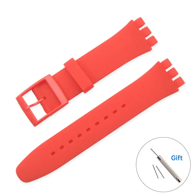 Correas de reloj de resina para hombre, accesorios, pulsera deportiva de goma resistente al agua, correa de silicona de 16, 17, 19, 20mm para Swatch GW164 GB274: Naranja / 16 mm