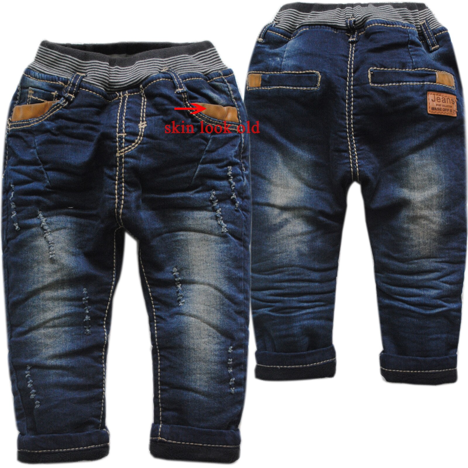 3982 Winter Baby Jeans Broek Baby Jongens Weinig Harembroek Dubbeldeks Denim + Fleece Warme Broek Kids Mooie