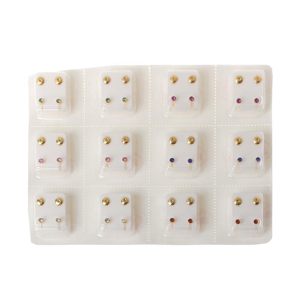 Set van 12 paar gouden oorpiercing oorbellen, hypoallergeen, mini oorbellen met 3mm zirkonia steentjes.: 1