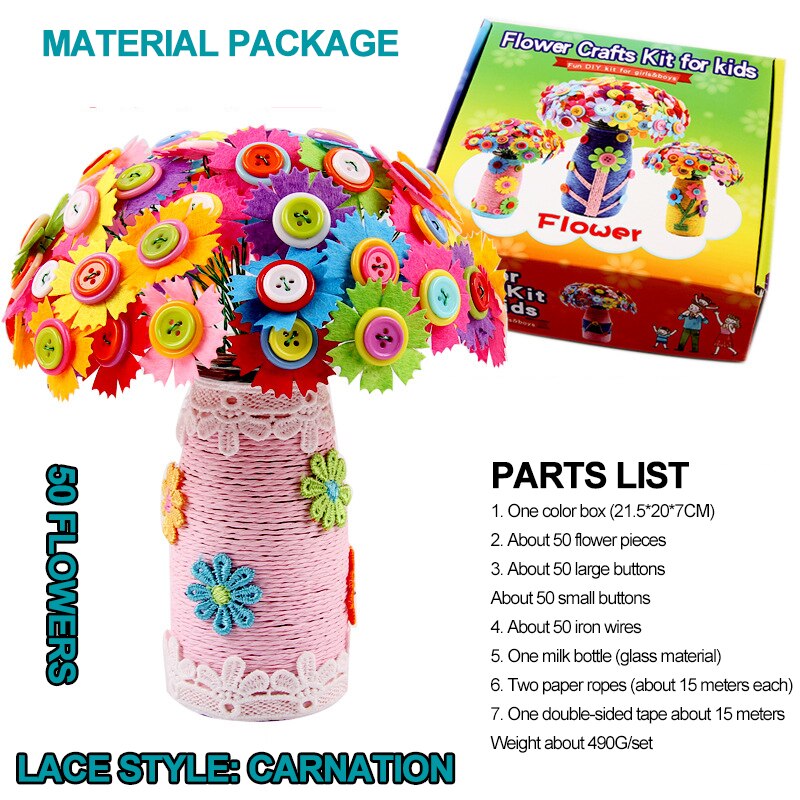 Los niños hecho a mano botón original-flores artesanía bricolaje flor botón de la flor de juguete niñas juego