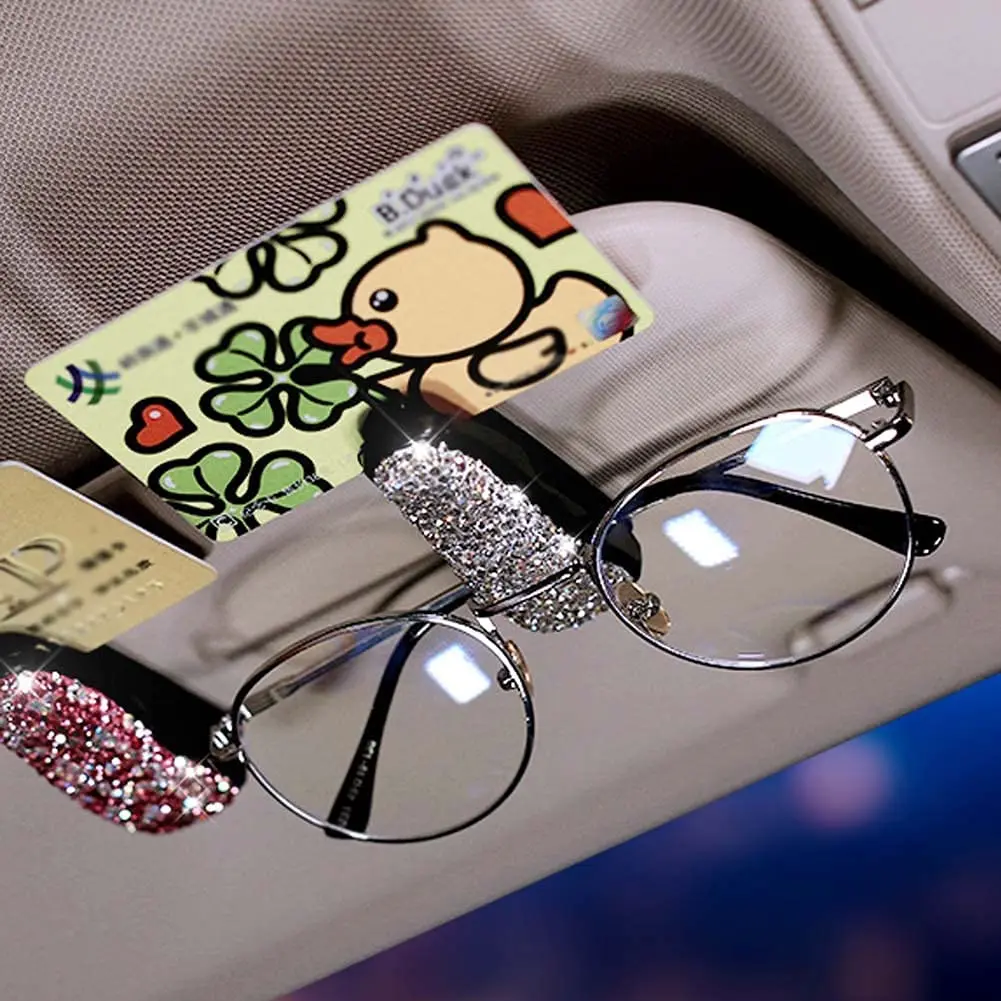 Diamant Brilhouders Auto Zonneklep Zonnebril Brillen Mount Met Ticket Card Clip Auto-interieur Accessoires Brilhouder