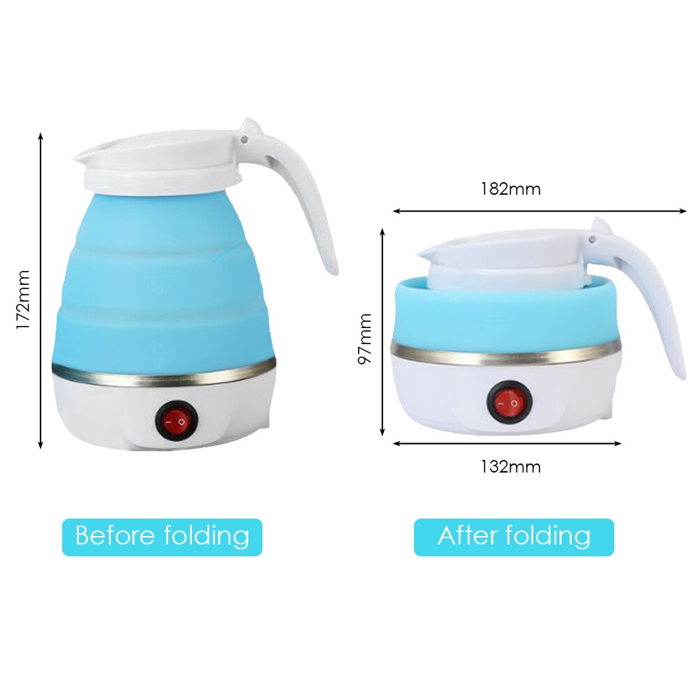 Practical Electric Boiling Pot Foldable Heating Hiking Stainless Steel+Silicone 0.6L Kitchen Traveling Camping Water Kettle