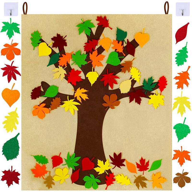 Fall Tree Of Thanks Craft Kit Felt Fall Tree Board with 52 Pcs Detachable Autumn Leaf Ornaments Autumn Bulletin Board for Kids C