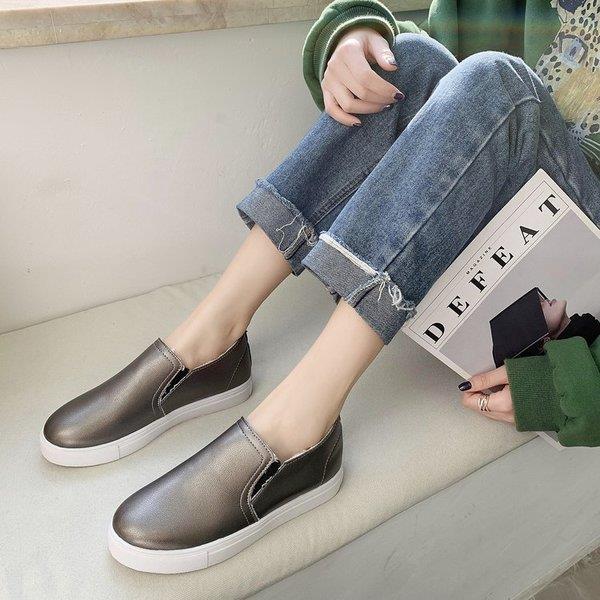 Hvite joggesko slip-on sko for kvinner høst kvinnelig fottøy øker høyde tresko plattform rund tå grunt munn: 3 / 35