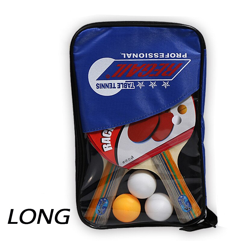 2 teile/los Tischtennis Schläger Doppel Gesicht Pickel In Lang Kurz Griff Ping Pong Paddle Schläger Set Mit tasche 3 Bälle: Blue Long