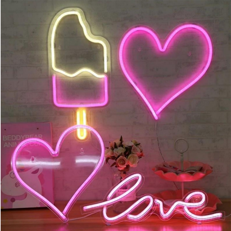 Led Neon Light Teken Hartvorm Neon Sign Muur Opknoping Art Voor Bar Slaapkamer Woonkamer Party Home Decor Night licht Usb Powered