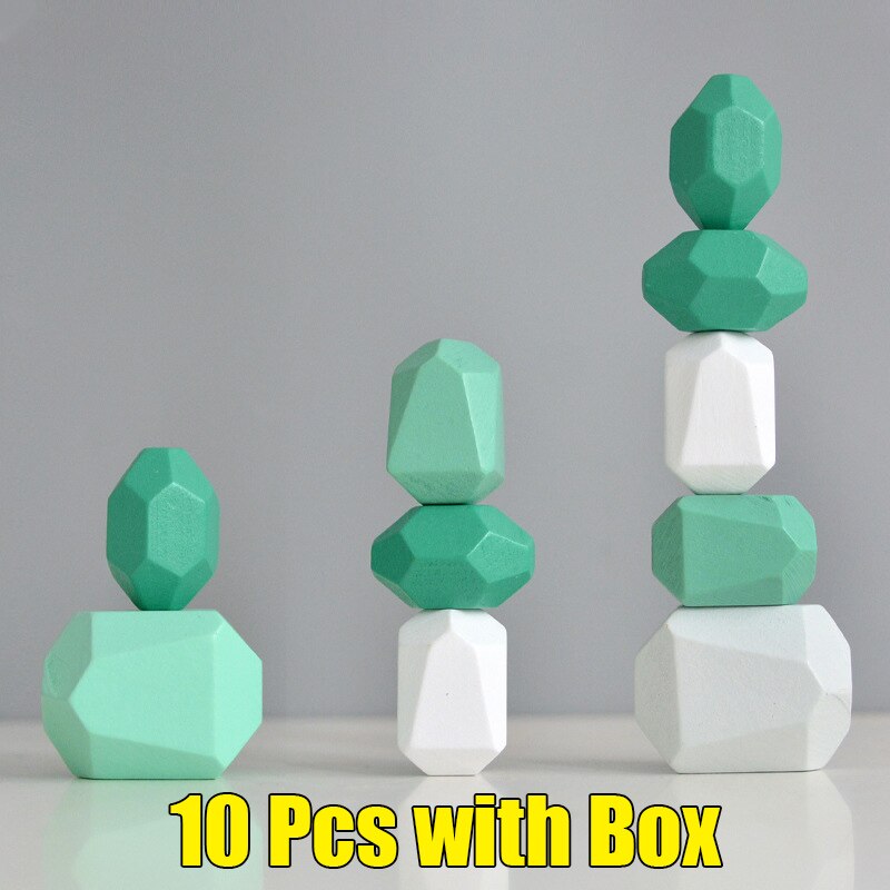 36Pcs Children's Wooden Colored Stone Jenga Building Block Educational Toy Nordic Style Stacking Game Rainbow Toy: D-10pcs