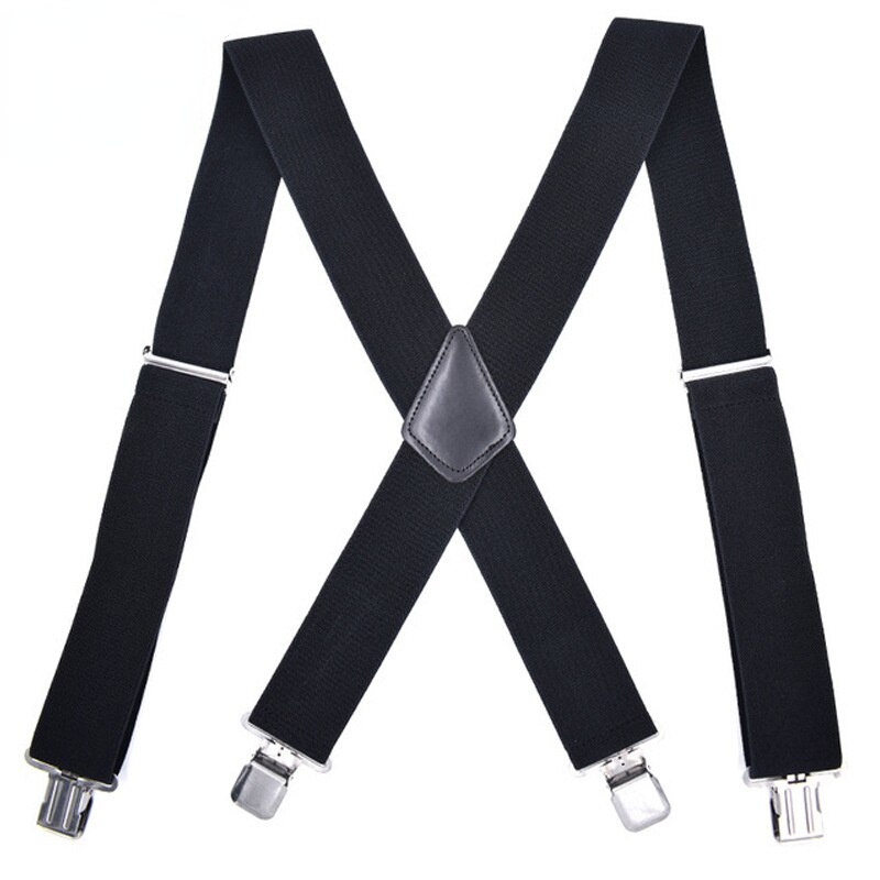 5cm Wide Men Suspenders High Elastic Adjustable 4 Strong Clips Suspender Heavy Duty X Back Trousers Braces