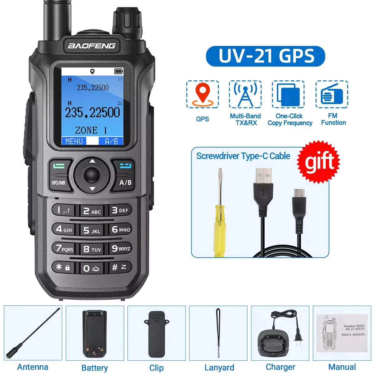 Baofeng UV-21 Pro V2 Wireless Copy Frequency Mutli Band Powerful Waterproof Long Range UV-5R Long Range Type-C Two Way Ham Radio: Pink / EU