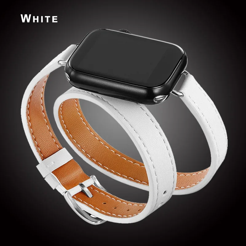 Läderarmband för apple watch-band ultra 2 49mm 40mm 41mm double tour 45mm 42mm 44mm för iwatch-serien 9 8 7 6 se 5 4 3 26 38mm