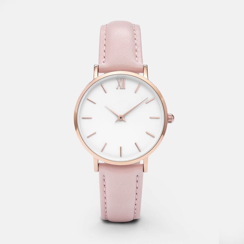 Simple Women Watch Roman Scale Rose Gold Round Dial Women's Watches Belt Female Clock Wrist Watch Relogio Feminino saati: Pink