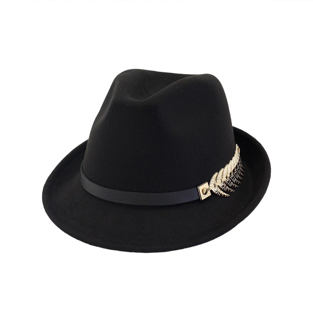 Fs wolvilt dames heren fedora hoed voor lente herfst dame gangster trilby kerk jazz hoeden panama pet zwarte krul rand: Zwart