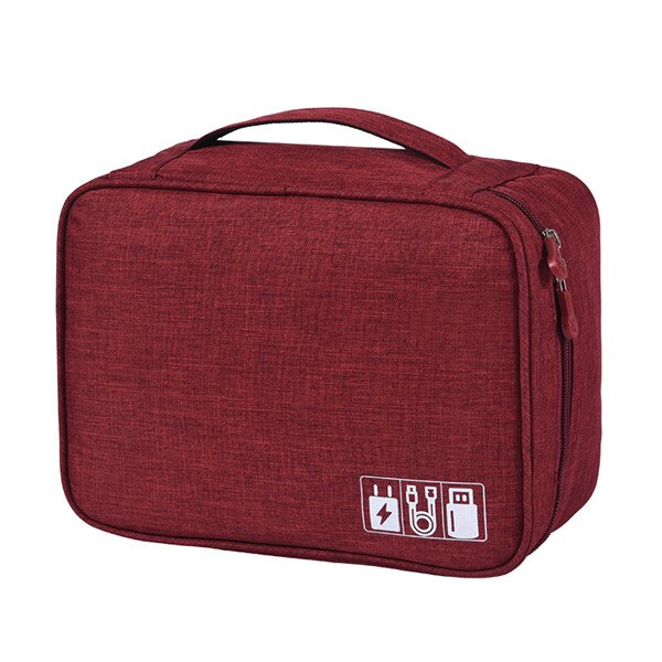 Reizen Accessoire Kabel Tas Draagbare Digitale USB Elektronische Organizer Gadget Case Reizen Mobiel Lading Mobiele Lader Houder: Wine Red