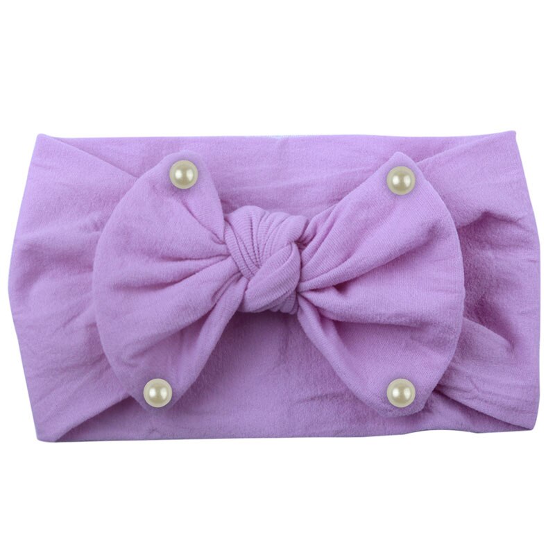 Cute Imitation Pearls Bows Baby Headband Elastic Hairband For Newborn Soild Color Baby Girl Headbands Turban Hair Accessories: purple