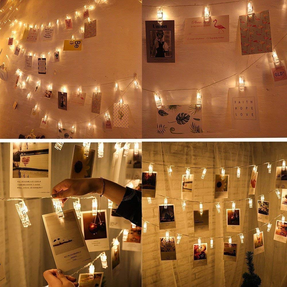Photo Clip String Lights, Fairy String Lights with Clear Clips for Hanging Pictures, Photo String Lights