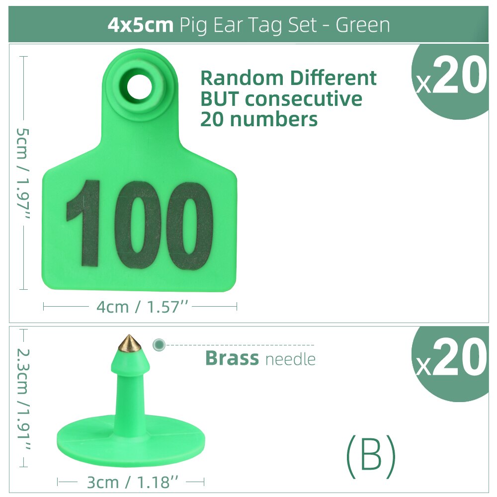 20Pcs 4X5Cm Verschillende Maar Opeenvolgende Nummers Varken Oor Tags Set Boerderij Dieren Label Vee Markers Identificatie kaart Markering: Green  x 20pcs