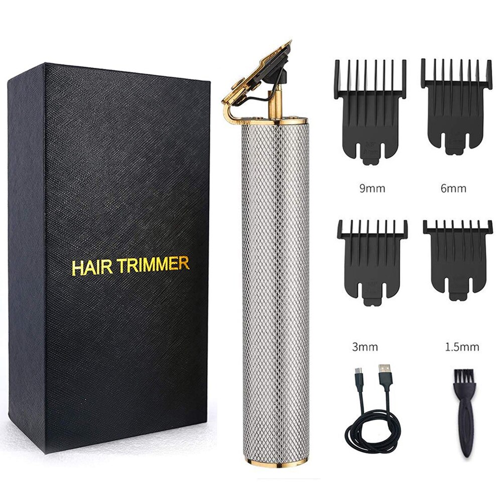 Hair Clipper Men Cordless Electric 0mm Bald Head Shaving Beard Trimmer Finishing Hair Cutting Machine: Silver