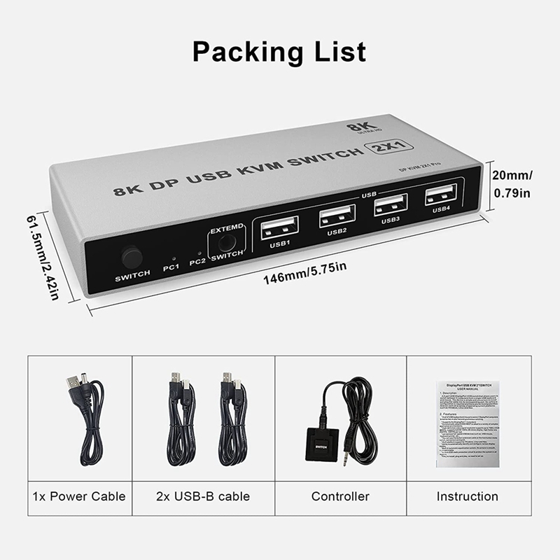 Displayport Kvm Switch 2 Port 8K 60Hz Usb En Dp Switcher Voor 2 Computer Delen Toetsenbord Muis Printer monitor Voor Laptop