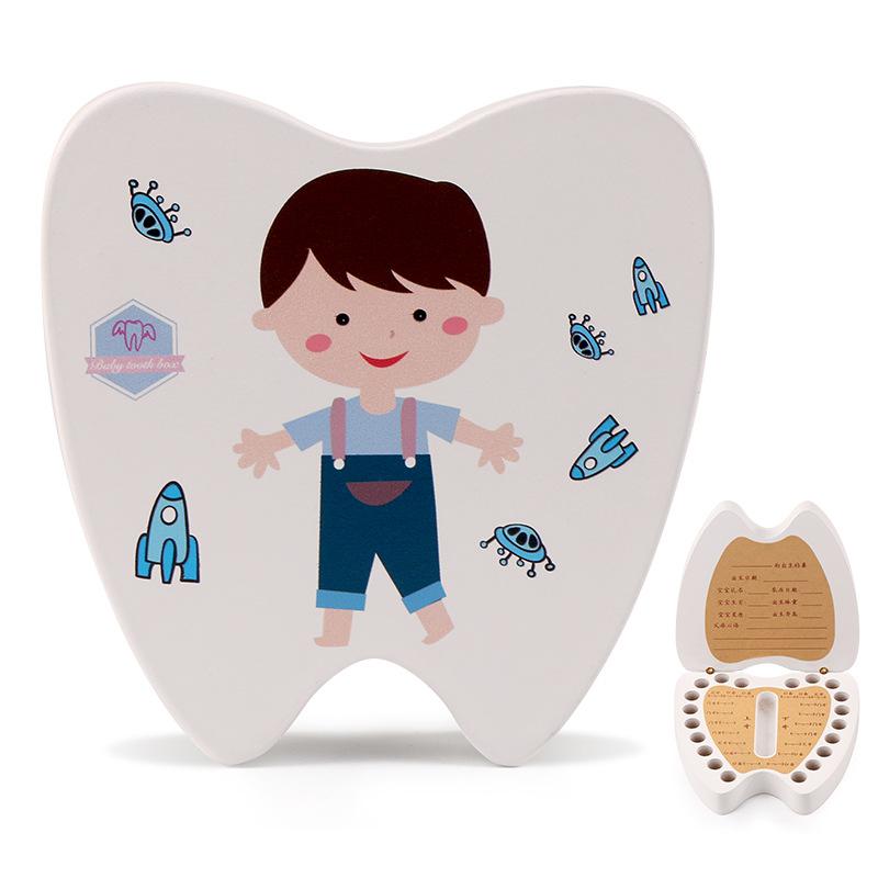 Child Girl Boy Teeth Collection Souvenirs Tooth Collection Box Wooden Baby Deciduous Commemorative Box: white boy