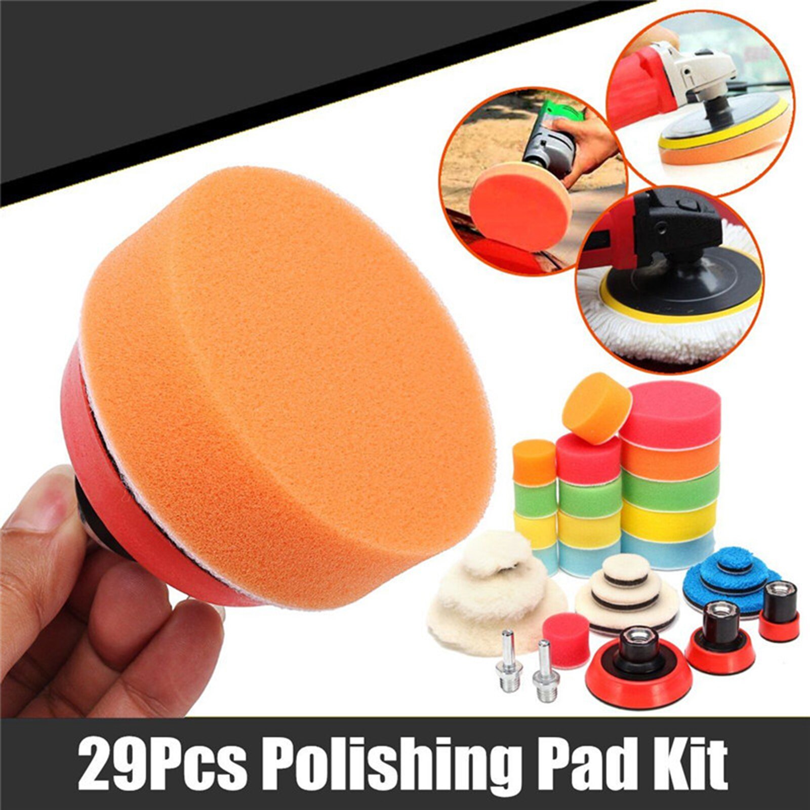 29 pçs kit almofada de polimento broca espuma do carro 1.2/2/3 Polegada almofadas de polimento conjunto esponja m14 broca adaptador ferramentas de limpeza do carro ferramenta elétrica