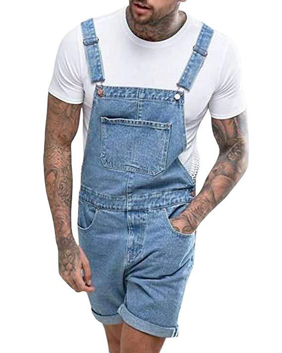 Männer Plus Größe Kurze Overalls Latzhose Männer Große Größe Denim Overalls Shorts mit Tasche Lose Stil Overalls für männer: Himmel Blau / S