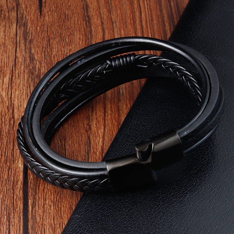 Pulsera de cuero de acero inoxidable para hombre, brazalete clásico con de Cruz Multicolor de lujo, para hombre