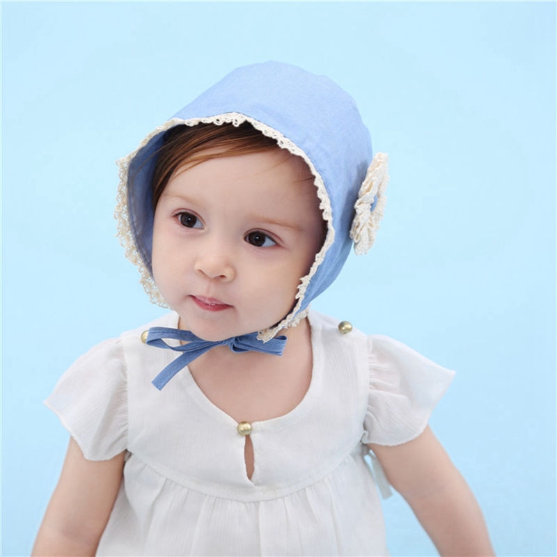 Bnaturalwell Baby Bonnet Chambray Sewing Pattern Toddler Blue Denim Bonnet Baby girl Sun Hat with flower Toddler Spring Hat H056