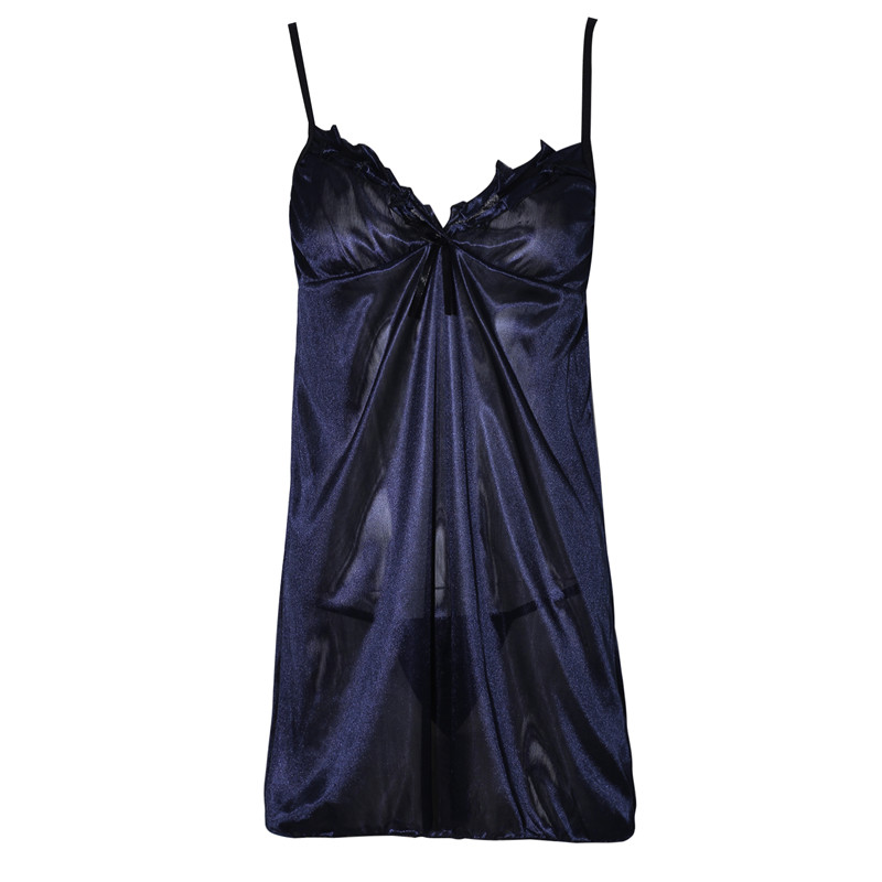 Dames nachtkleding met kanten bandjes, sexy nachtjurk met v-hals, sexy nachtjurk met vetersluiting en bloemenuitsnijding, zijdezachte, comfortabele nachtkleding: Ik / Hemelsblauw